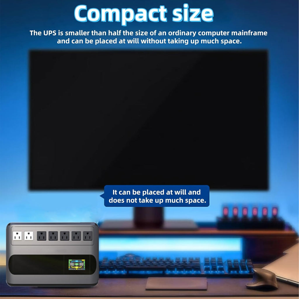 1000VA 500W Offline UPS LCD Battery Backup and Surge Protector for Computer | Gitroso GF1000 Offline Uninterruptible
