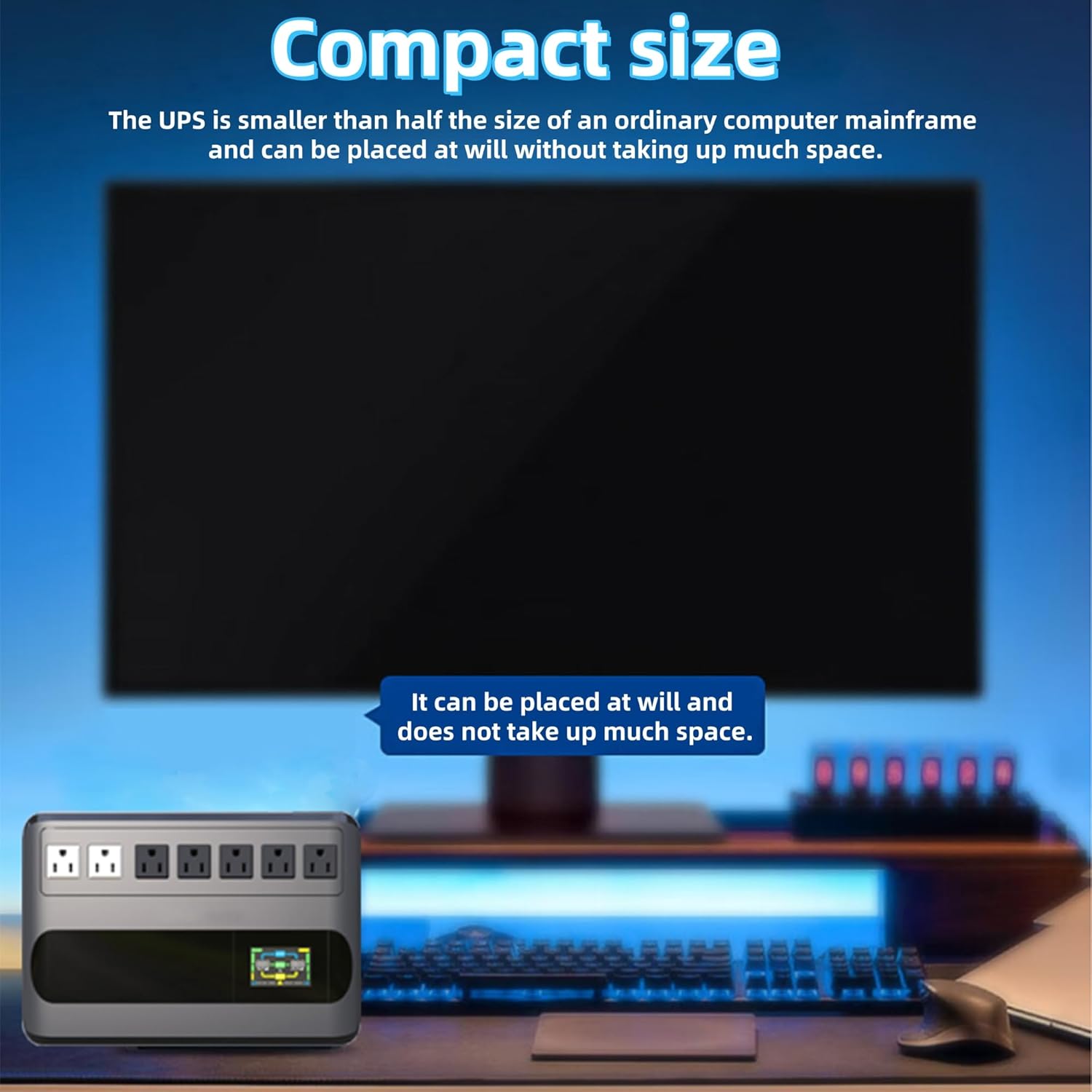 1000VA 500W Offline UPS LCD Battery Backup and Surge Protector for Computer | Gitroso GF1000 Offline Uninterruptible