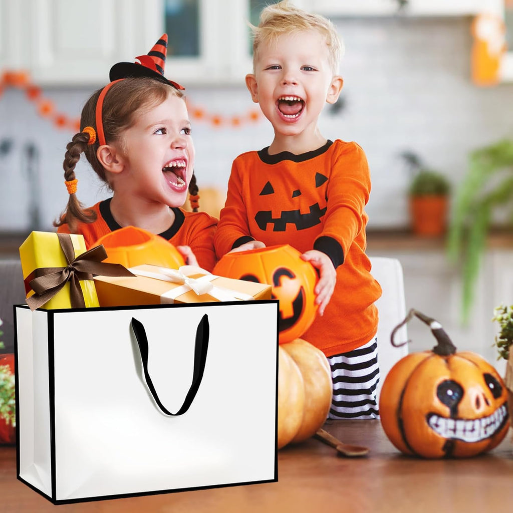 White and Black Gift Bags,6Pcs 17"x5.5"x12.6" Large Gift Bags with Handles