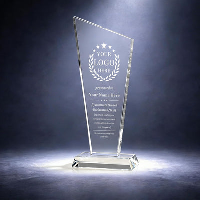 Ship Next Day, Custom Crystal Trophy - Personalized K9 Crystal Trophy with Company Logo & Text Employee Name