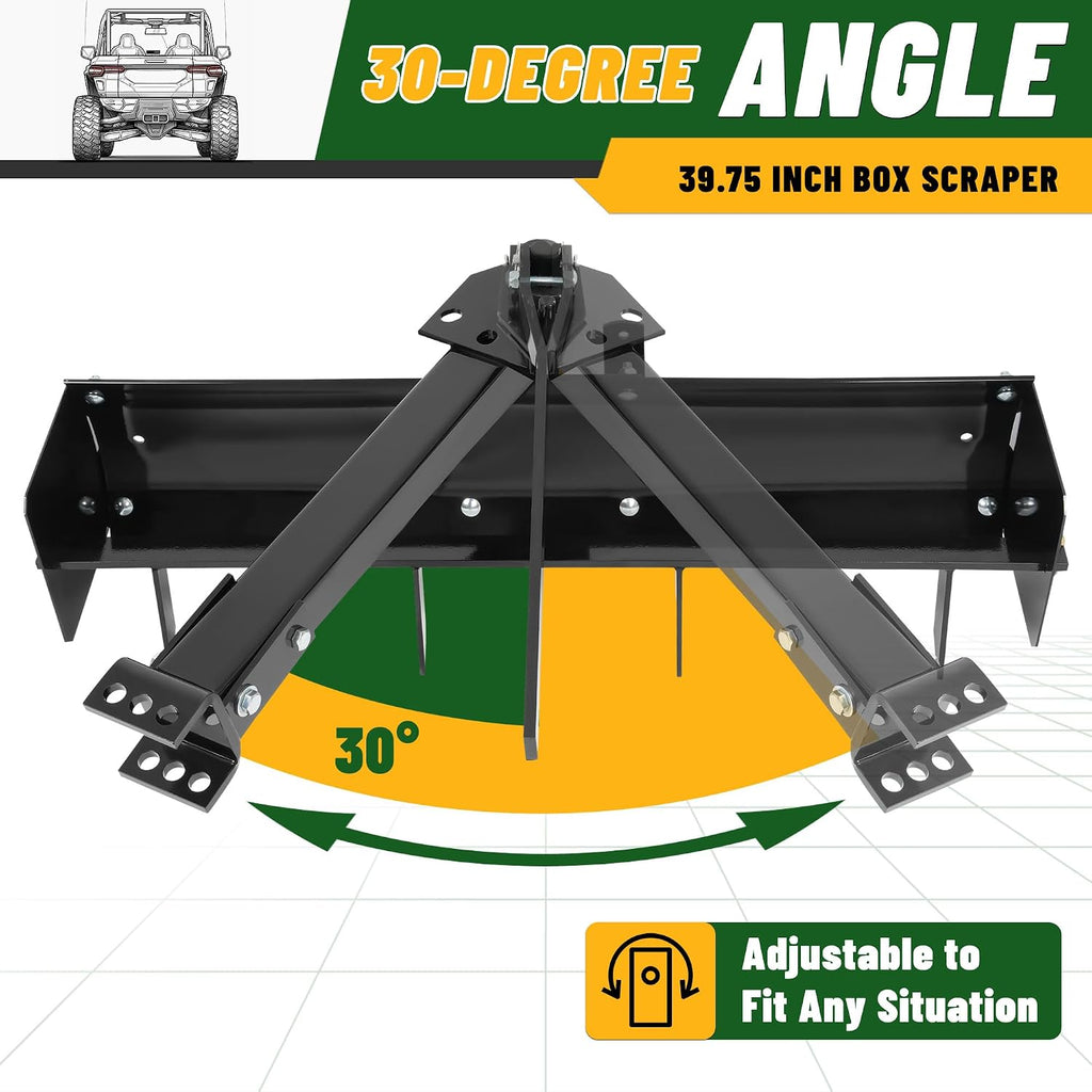 39.75" Box Scraper w/Adjustable Blade Sleeve Hitch Tow Compatible with ATV UTV Grader Lawn Tractor Attachments Behind