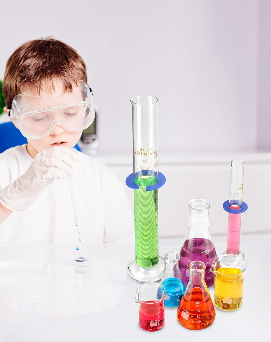 Lab Glassware Set, Beaker Flask Cylinder Set, 9 Pieces - Includes 3 Erlenmeyer Flasks, 3 Beakers, & 3 Grade A