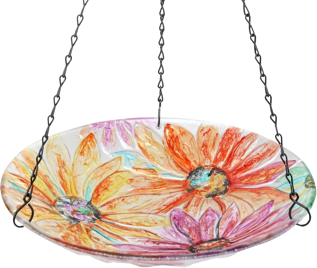 Hanging Bird Bath Outdoor Glass Bird Baths Feeder for Garden Decor