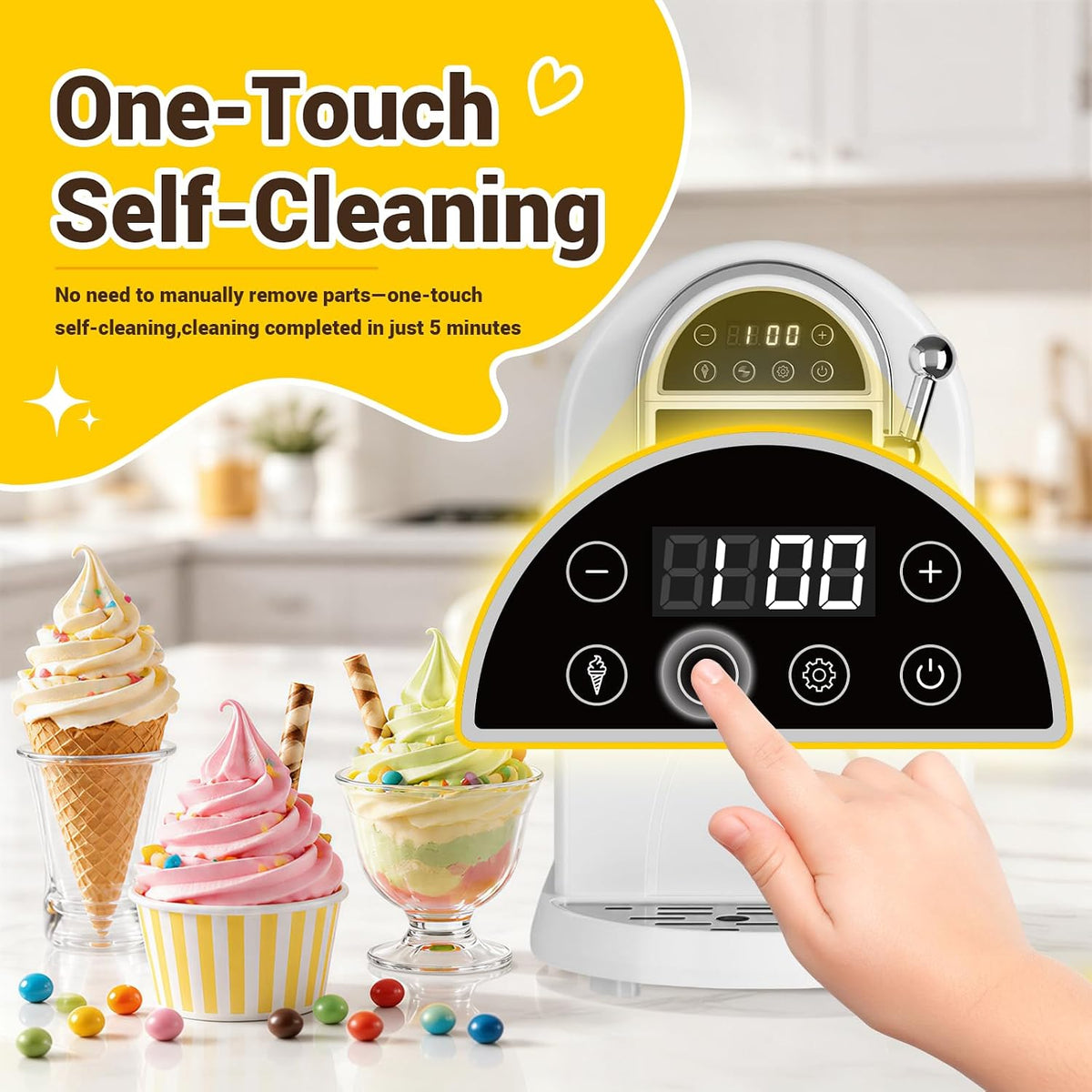 Countertop Soft Serve Ice Cream Machine 1.25Qt, No Pre-Freezing