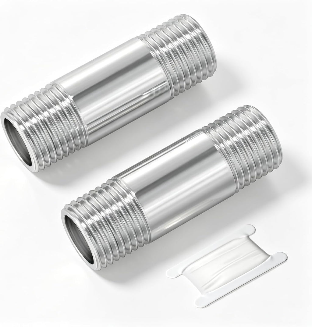 TAISHER 2Pcs 304 SS Nipple Cast Pipe Fitting 3/8" NPT Male, 2" Length