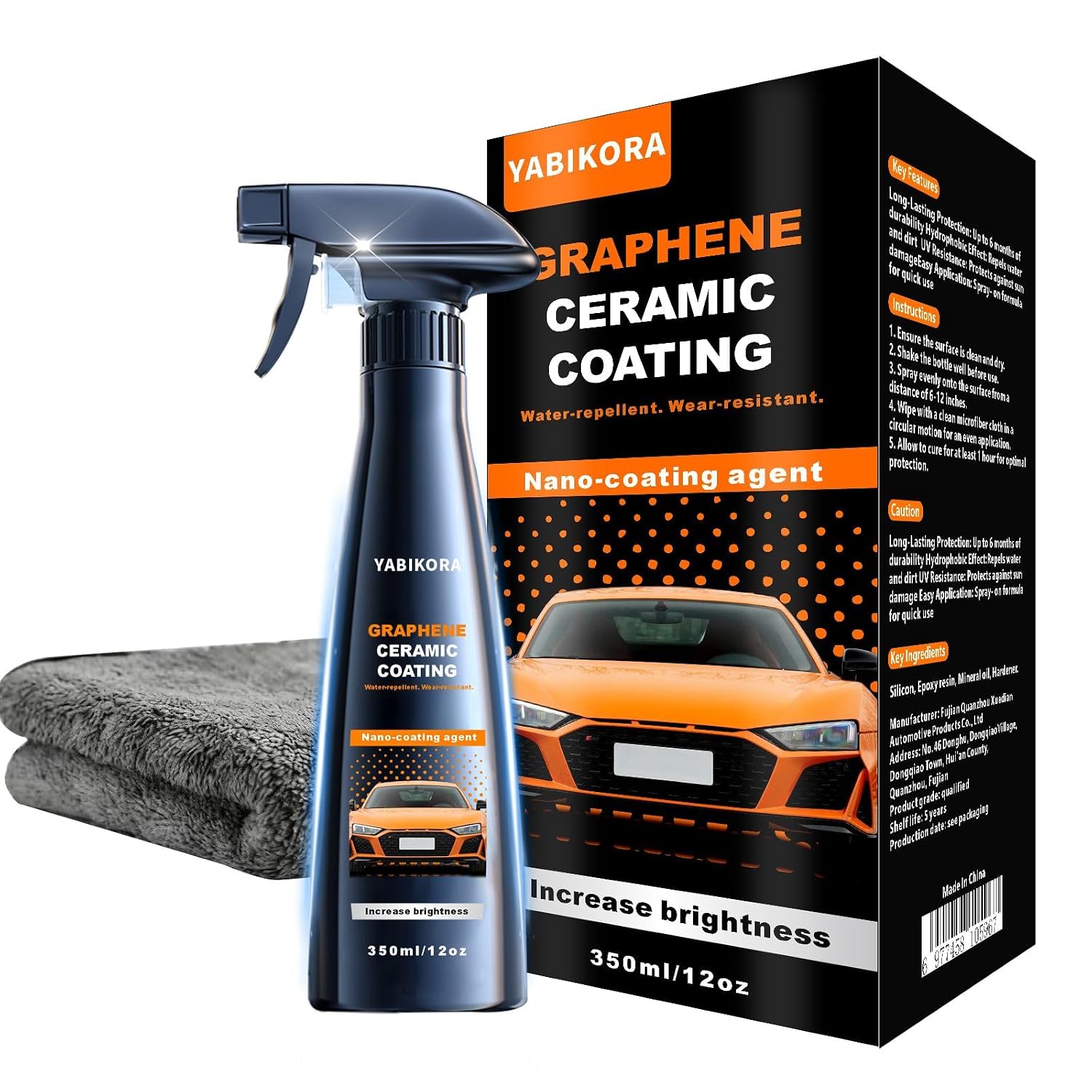 Ceramic Coating for Cars, Waterproof Auto Paint Coating - Graphene Infused, Scratch Resistant & High Gloss Auto Paint