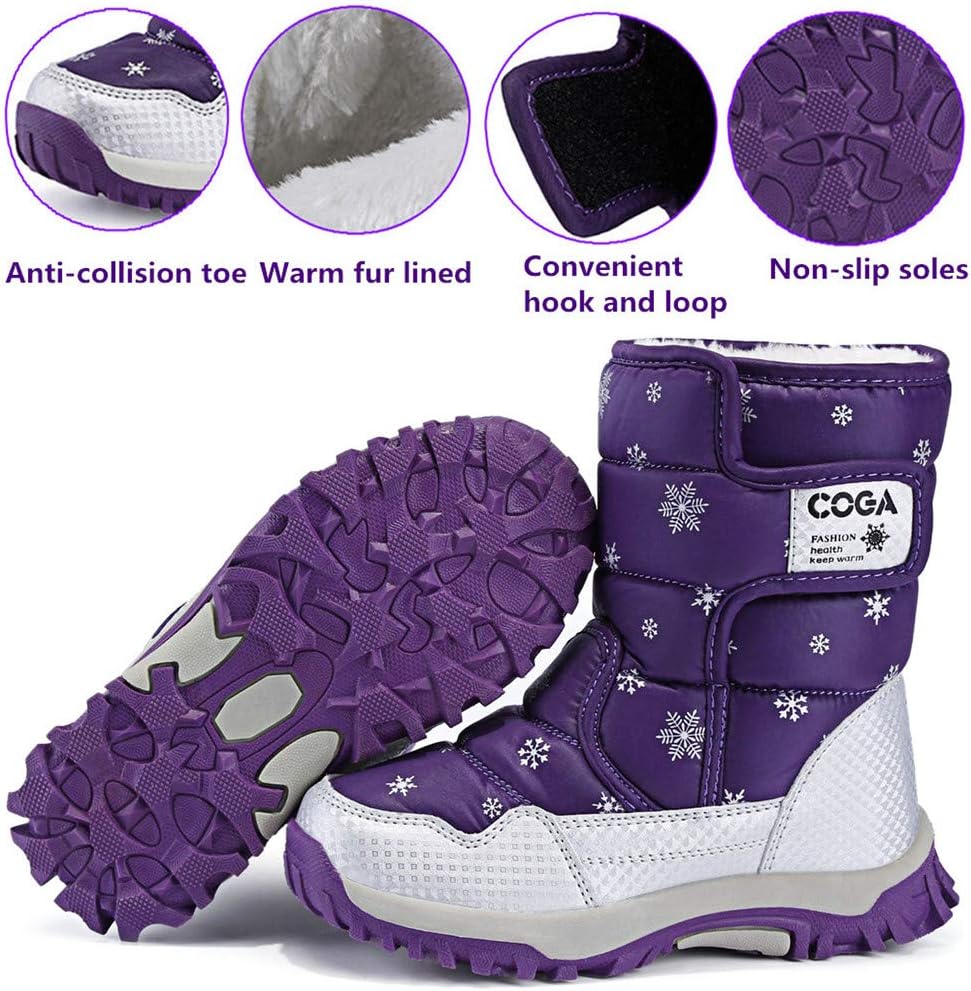 Girls Boys Snow Boots Winter Outdoor Waterproof Slip Resistant Cold Weather Shoes (Toddler/Little Kid/Big Kid)