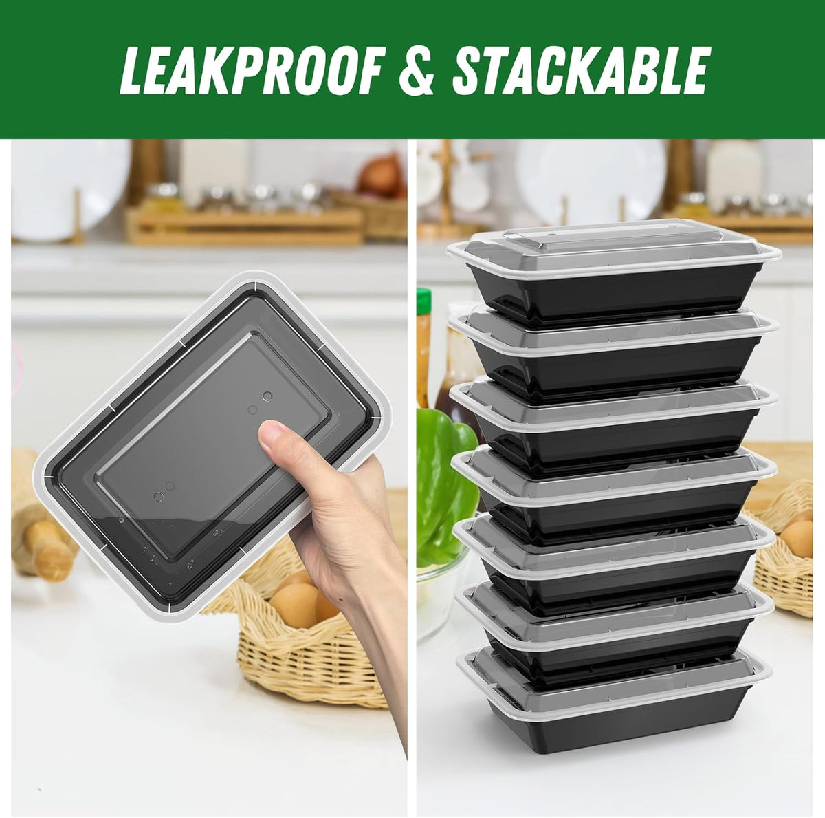 50 Pack (100-Piece) 32 oz Meal Prep Containers Reusable with Lids