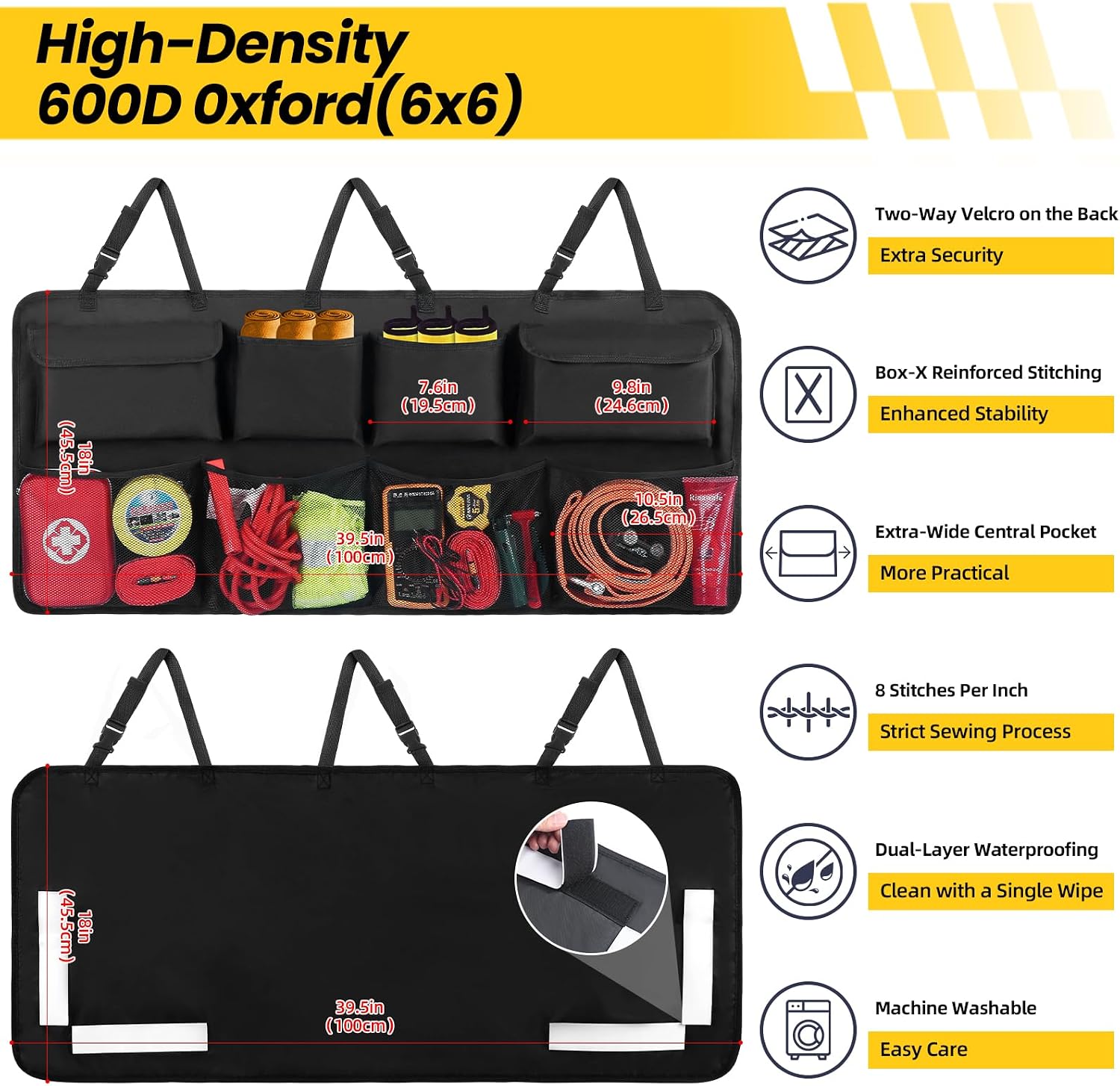 Car Trunk Organizer, Backseat Hanging Organizer with 8 Large Storage Bag Super Capacity -Trunk Organizer for