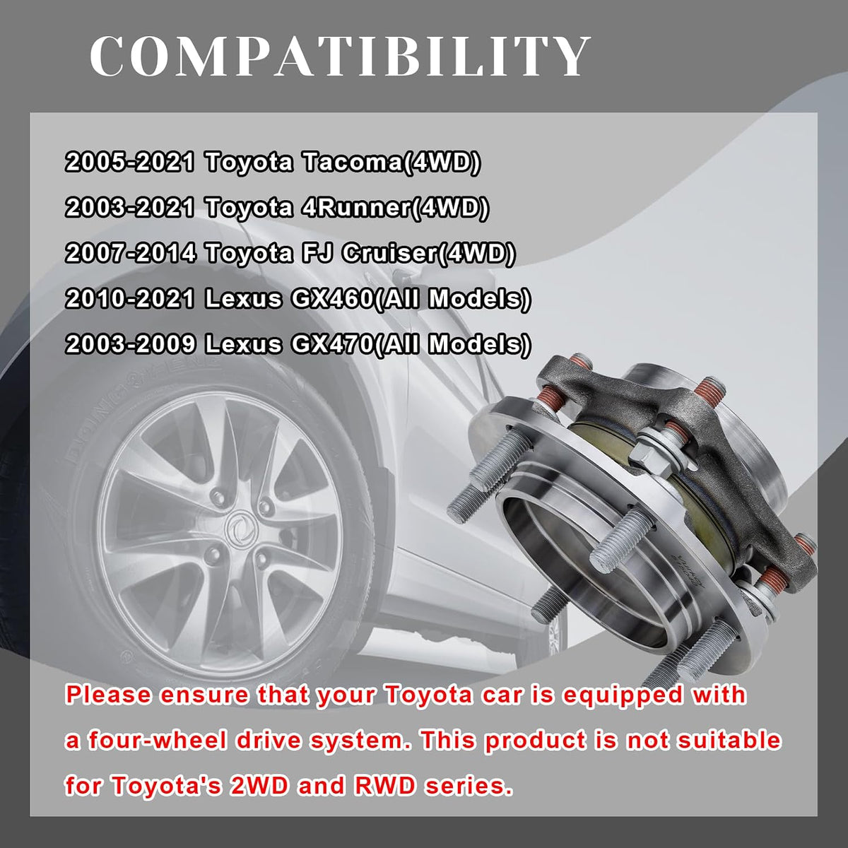 Vurkcy 950001 1x Front Wheel Bearing Hubs Assembly for Toyota Tacoma