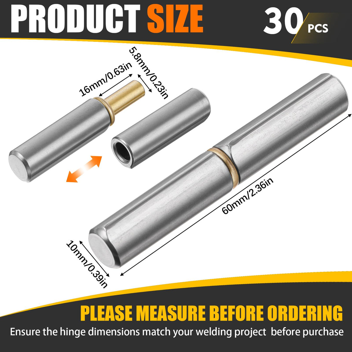 30 Pcs 2.5 Inch Weld on Hinges Barrel Bullet Weldable Hinges