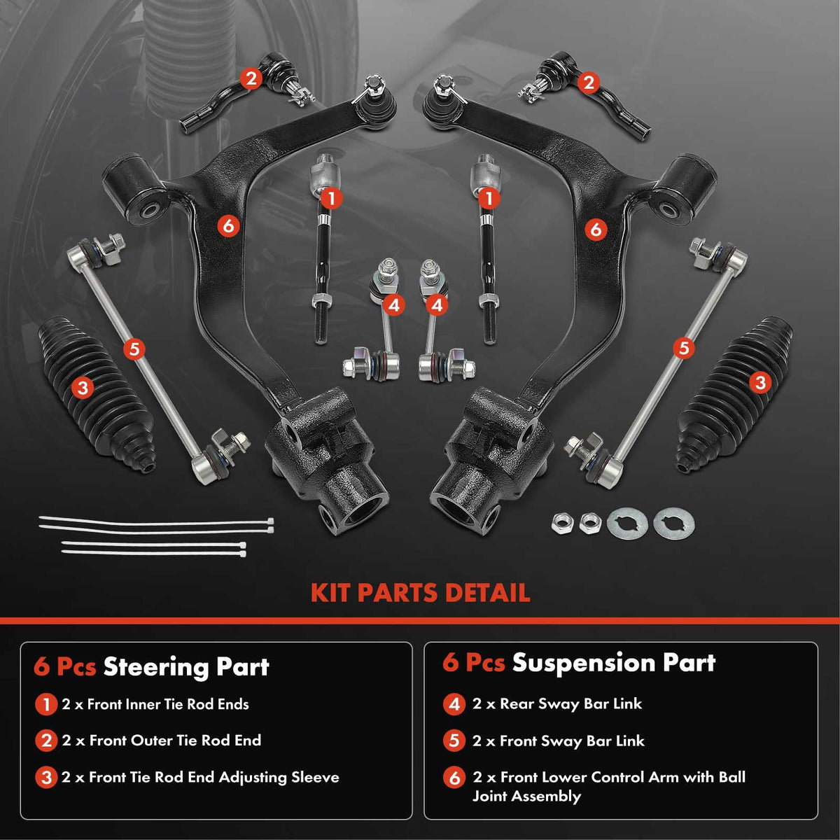 A-Premium 12Pcs Front Suspension Kit, Lower Forward Control Arm