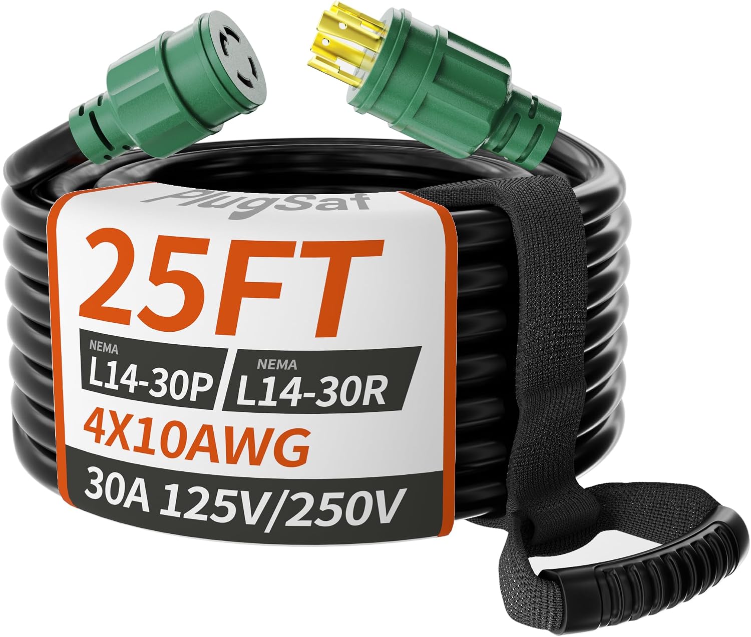 25FT 30 Amp Generator Cord 4 Prong, 10AWG 125/250V 3750/7500W STW | NEMA L14-30P/L14-30R Twist Lock Generator