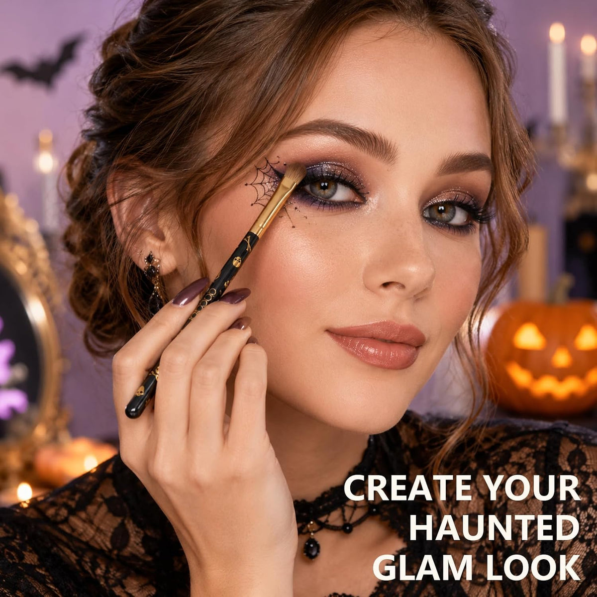 Eye Makeup Brushes 10Pcs Skull Printed Eyeshadow Makeup Brush Set Blending Concealer Eyebrow Eye Liners Premium