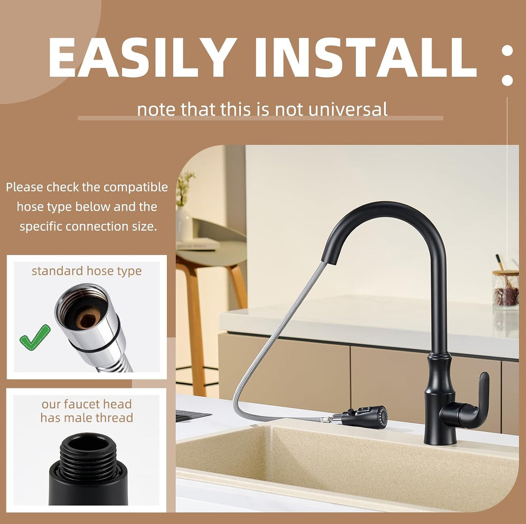Kitchen Faucet Head, Sink Sprayer Replacement, Matte Black