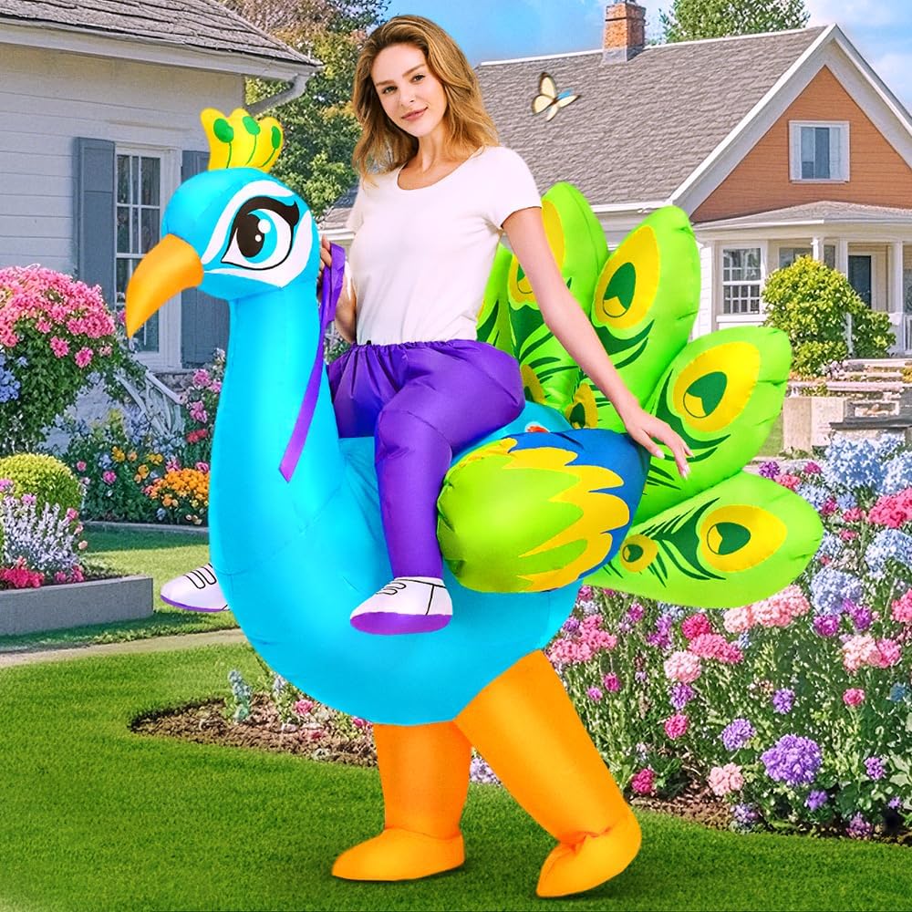 Inflatable Costume for Adult,Peacock Halloween Costumes Air Blow up Costumes for Women Girls, Funny Ride on Peacock