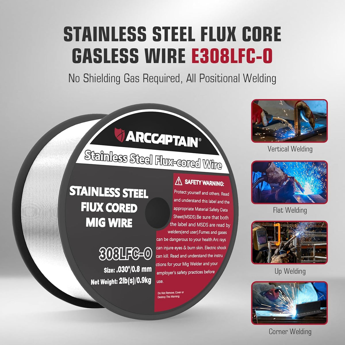 ARCCAPTAIN E308LFC-O Stainless Steel Flux Cored Welding Wire .030" 2LB