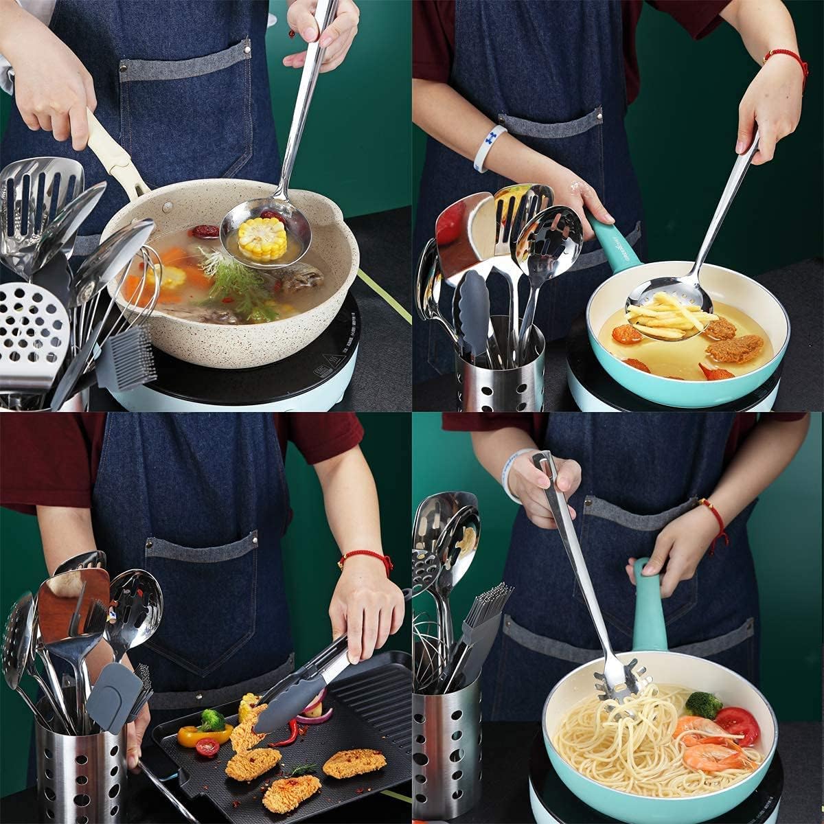 Stainless Steel Cooking Utensils Set, Berglander 13 Pieces Kitchen Utensils Set, Kitchen Tools Set With Utensil