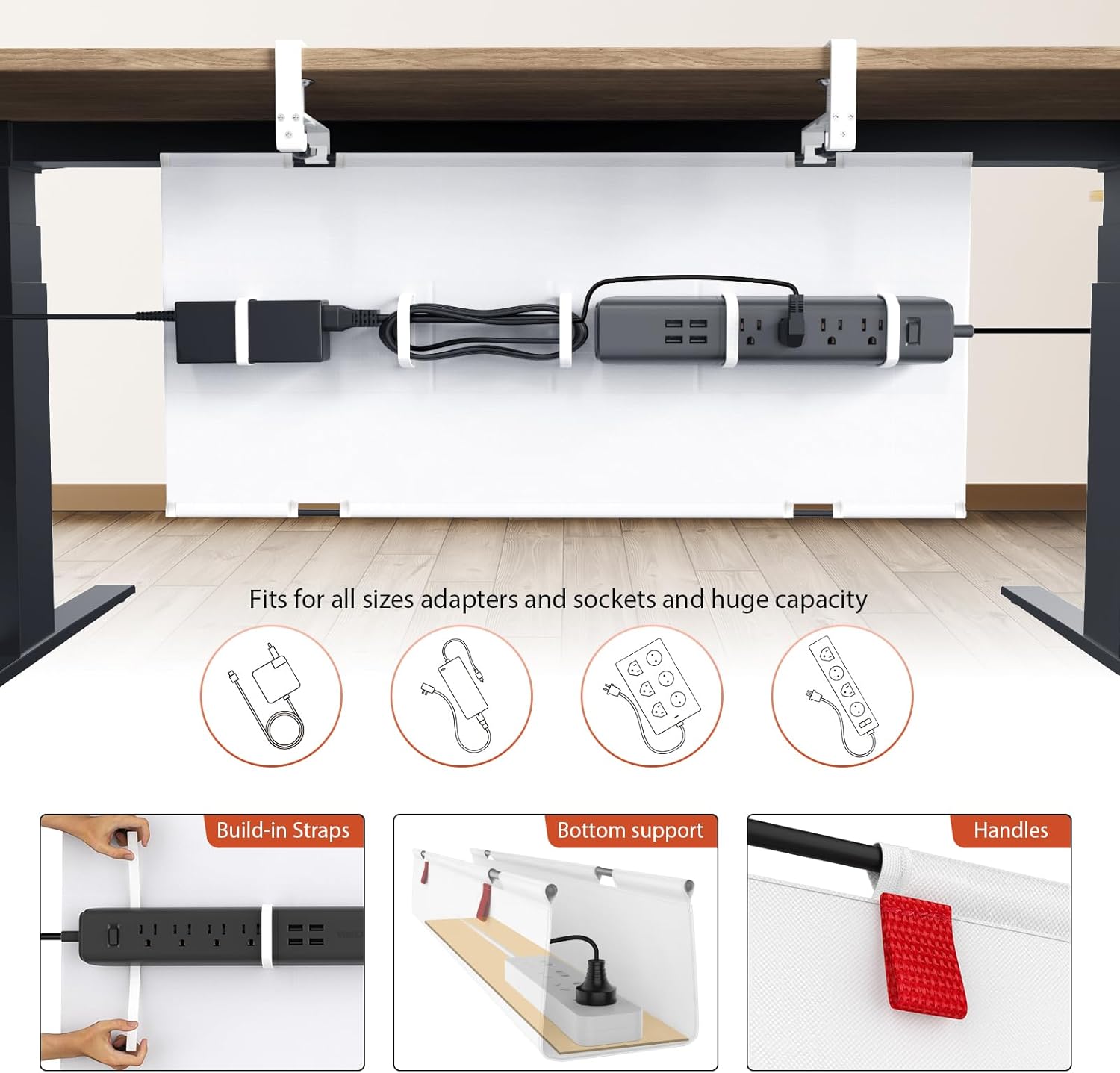 No Drill Under Desk Cable Management Tray, 28 inch Cable Management | Clamp/Screw Mount Cable Management Desk