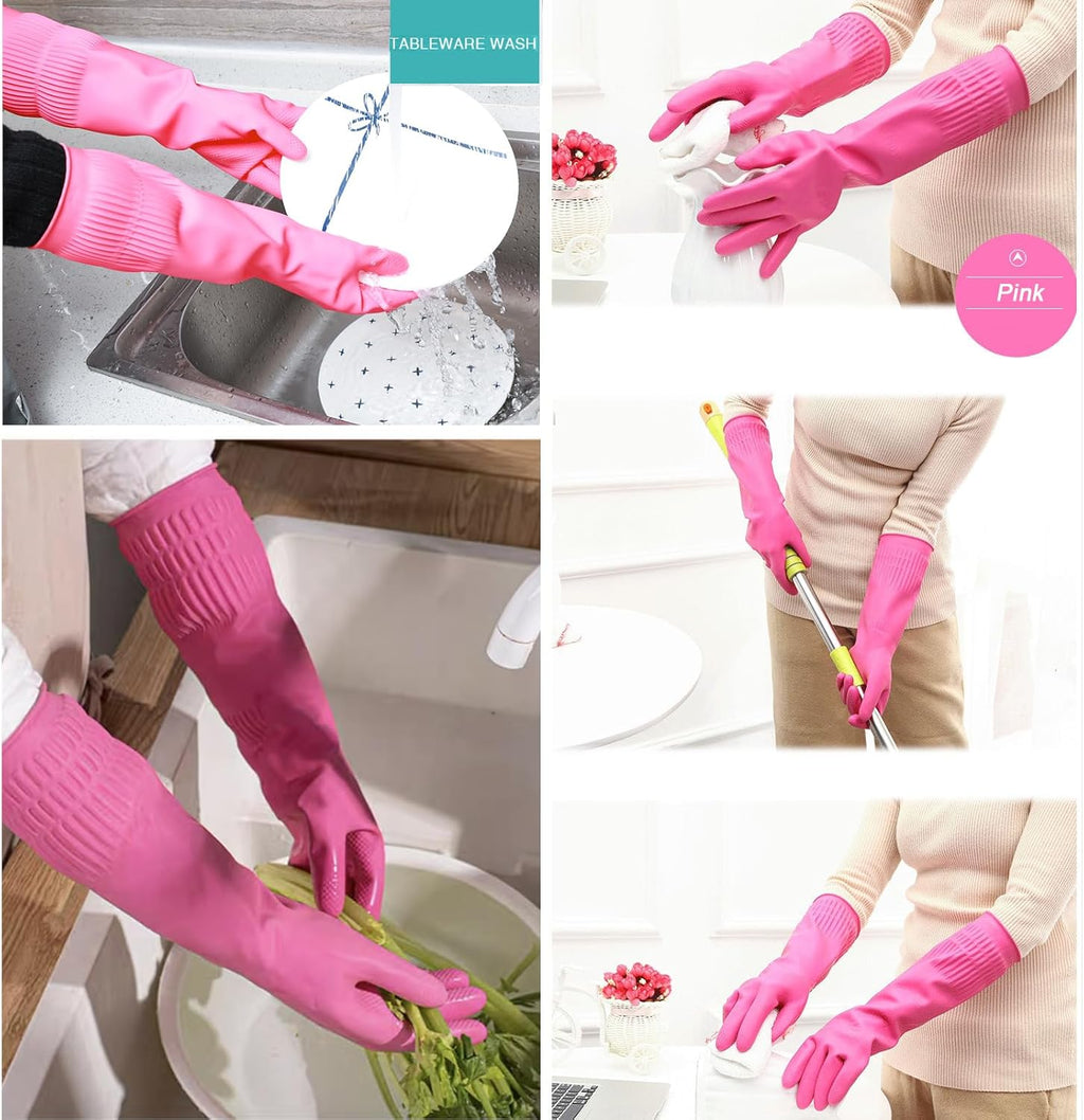 3 Pairs of Rubber Dishwashing Gloves for Kitchen and Household Cleaning – Long Cuff 15", Reusable, Flexible