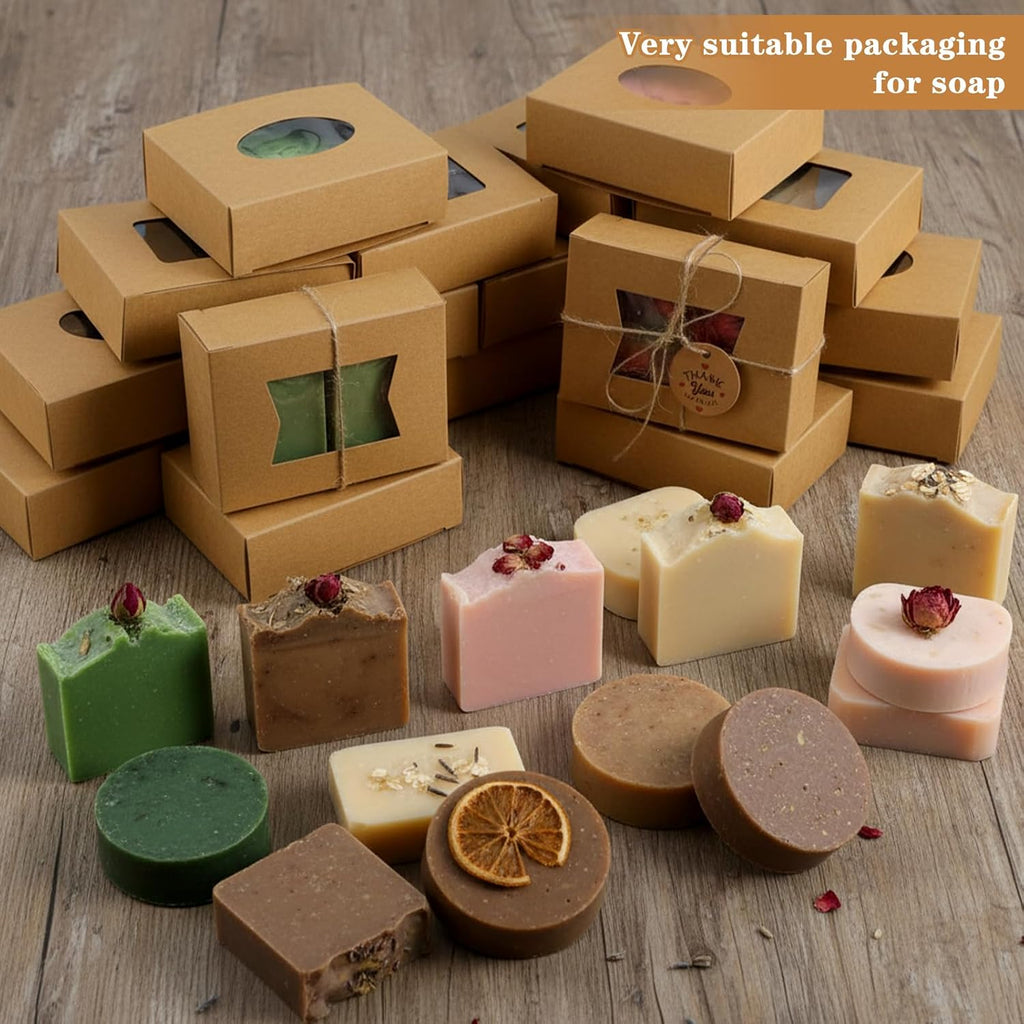 100 Pcs Soap Boxes for Homemade Soap, Hand Made Soaps Boxes 3.5 x 2.5 Inch Gift Box with Clear Window, Empty