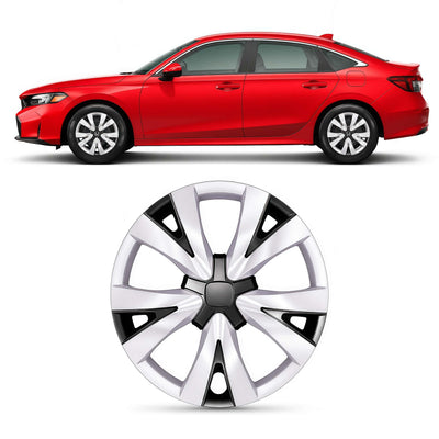 16 Inch Silver and Black Hubcaps Compatible with 2016-2025 Honda Civic Sedan, Wheel Covers for Factory Steel Wheels