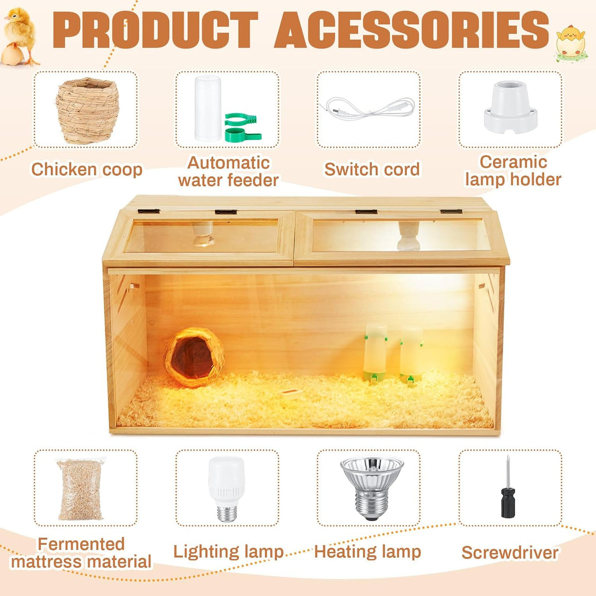 Chicken Brooder Box, Wooden Table Legs, 24 x 16 x 16 in