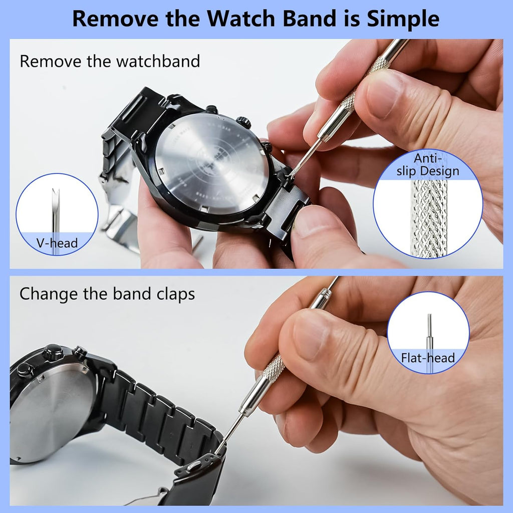 Watch Repair Kit + Watch Press Tool, Watch Battery Replacement Tool Kit | Watch Link Removal Kit with Carrying Case