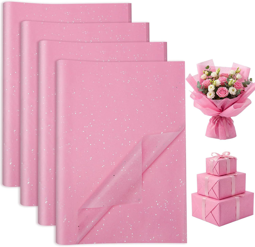 135 Sheets Glitter Pink Tissue Paper 20 x 14 Inch