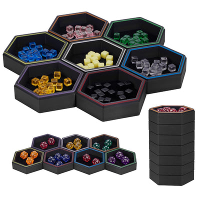 Magnetic Hex Board Game Trays, Modular Stackable Token Dice Trays (7-Pack)