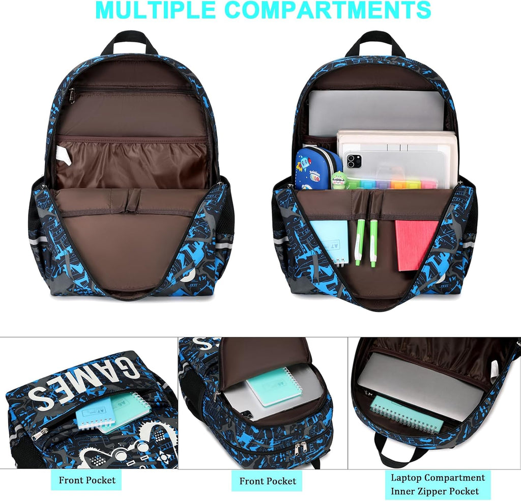 Kids School Backpack for Boys and Girls, Luminous Backpack with Lunch Box, Gamepad Bookbag School Back Pack
