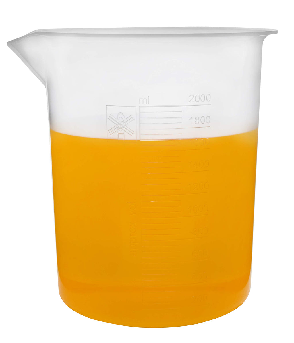 2000mL Plastic Beaker - Premium Polypropylene, 50ml Graduations - Autoclavable