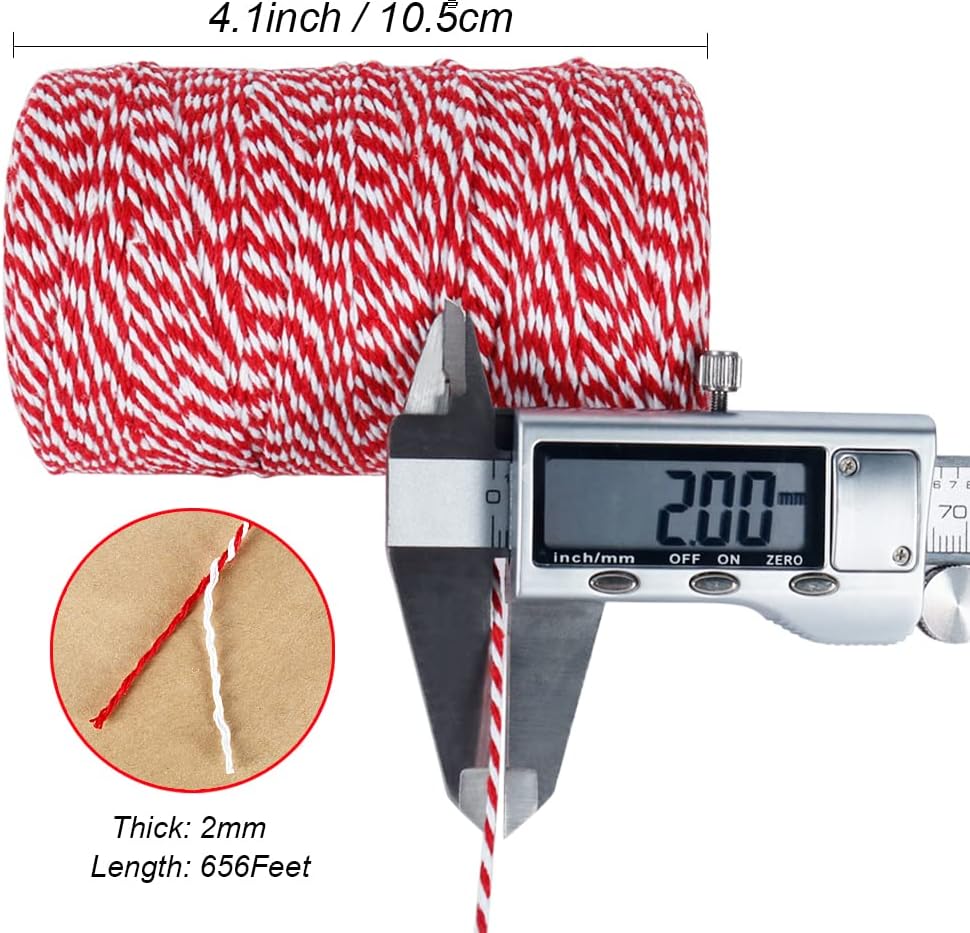 Red and White Twine, 656 Feet 2mm Cotton Bakers Twine String