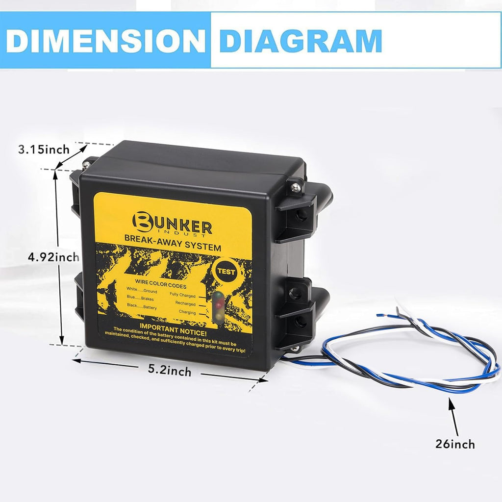 Trailer Brake Breakaway Kit with Charger, LED Display, Switch, 12V 5Ah Battery for Trailer Caravan