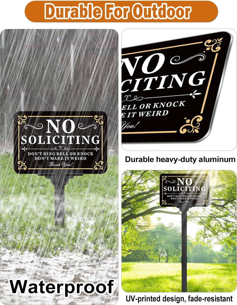 No Soliciting Sign for House with Stake - Adjustable Height - 12 x 8 Inch/37 Inch High - 50-mil Thick Aluminum -Metal