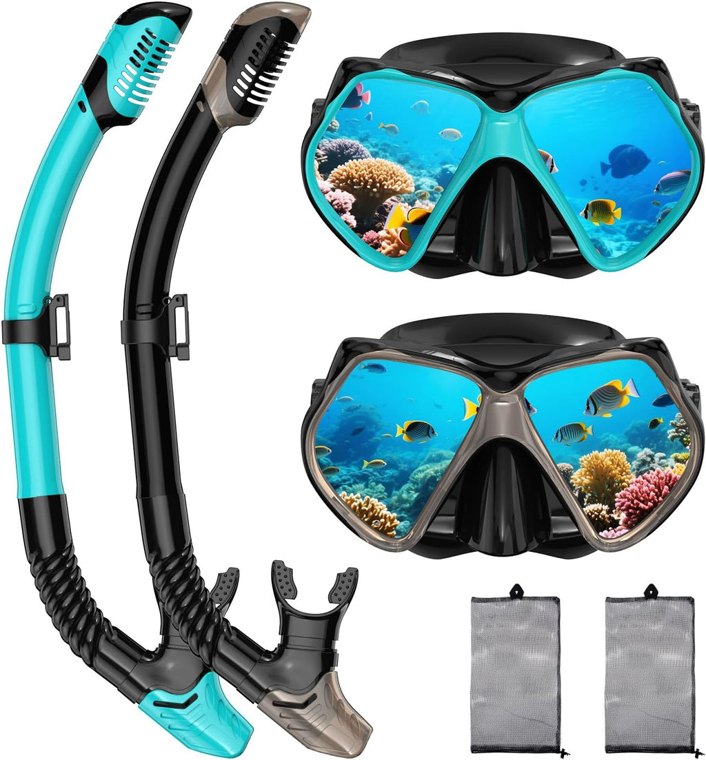 Snorkeling Gear for Adults, Dry Snorkel, Mask Set Adult, Diving Scuba Mask, Scuba Gear, Swimming Goggles with Nose
