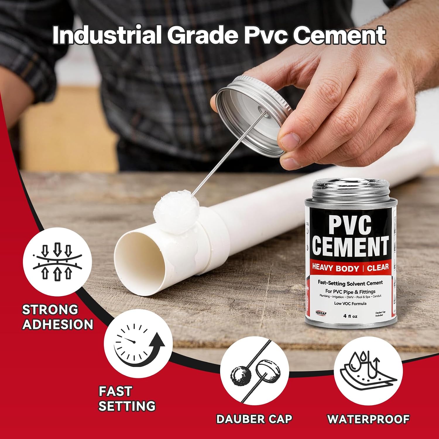 PVC Cement, Fast-Setting Clear PVC Solvent Weld Glue for PVC Pipe, 4 fl oz