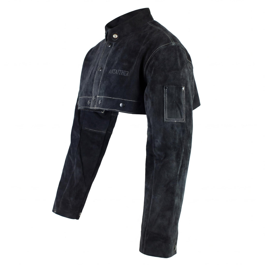 Leather Welding Cape Sleeve, Welder Jacket, Black S