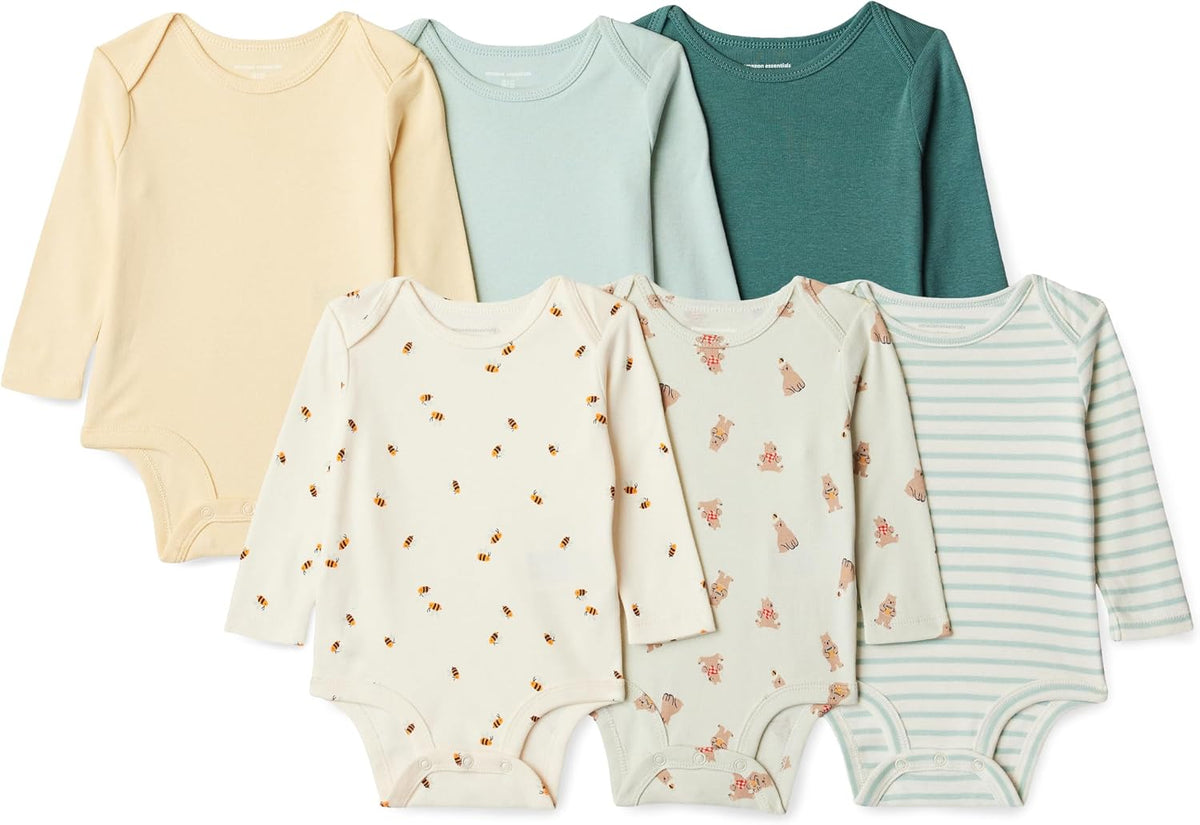 Unisex Babies' Long-Sleeve Cotton Bodysuits, Pack of 6