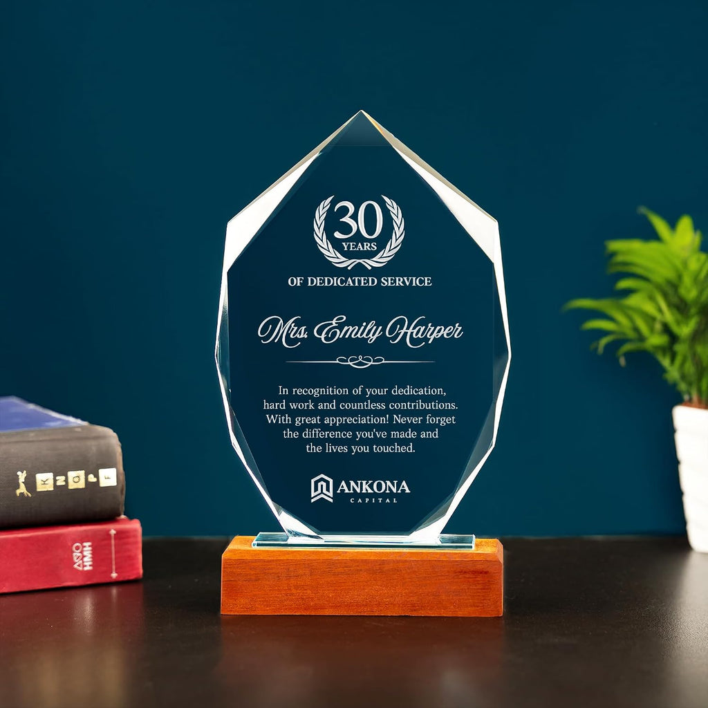 Employee Appreciation Gifts - Personalized Employee Recognition Crystal Awards - 8.7'' Engraved Glass Trophy, Thank