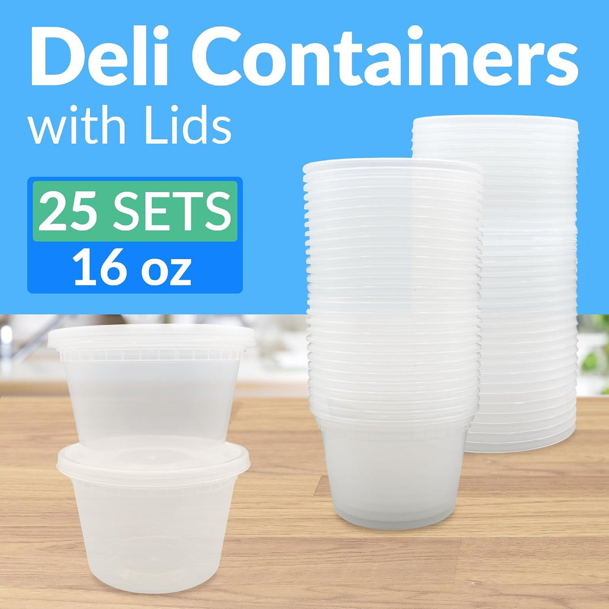 Leak-Proof Deli Containers 25 Sets, 16 oz | Meal Prep & Food Storage