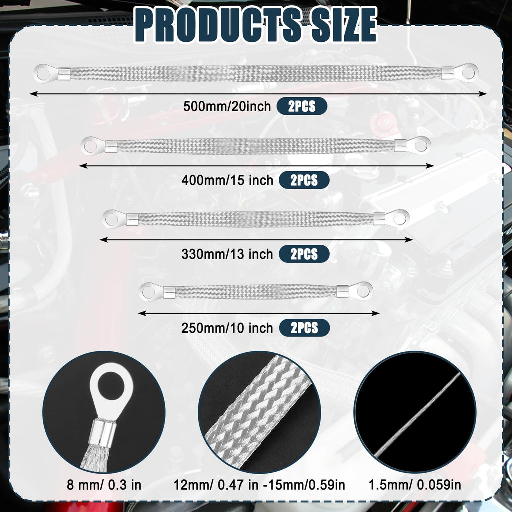 8pcs Ground Straps, 10/13/15/20 inch Grounding Strap (Silver-Thicken)