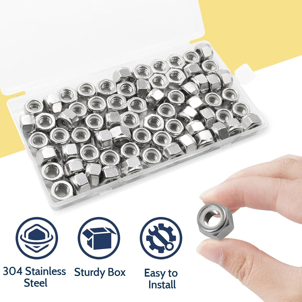 5/16-18 Lock Nut, 70Pcs Stainless Steel Nylock Insert Locking Nuts
