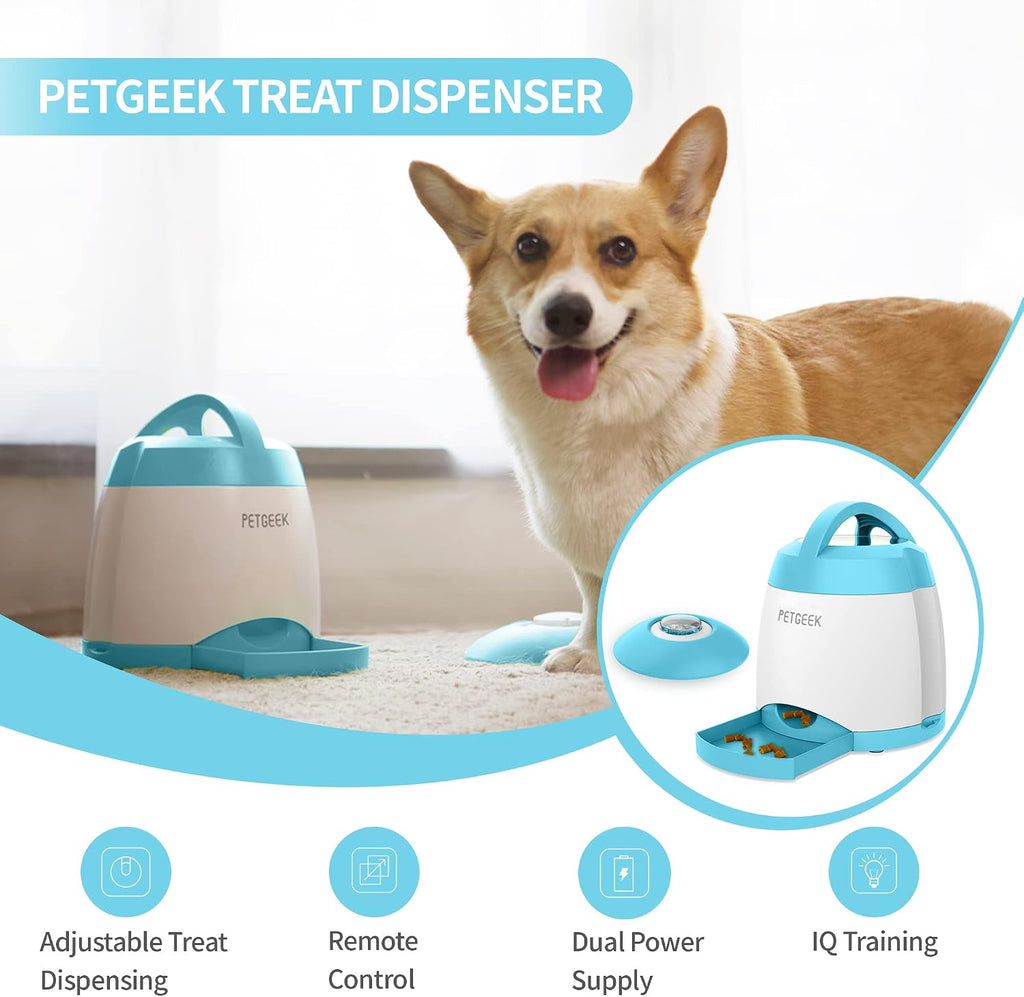 Automatic Dog Treat Dispenser with Button - Puzzle Memory Training Feeder, Pet Geek Button Treat Food Dispensing Toys