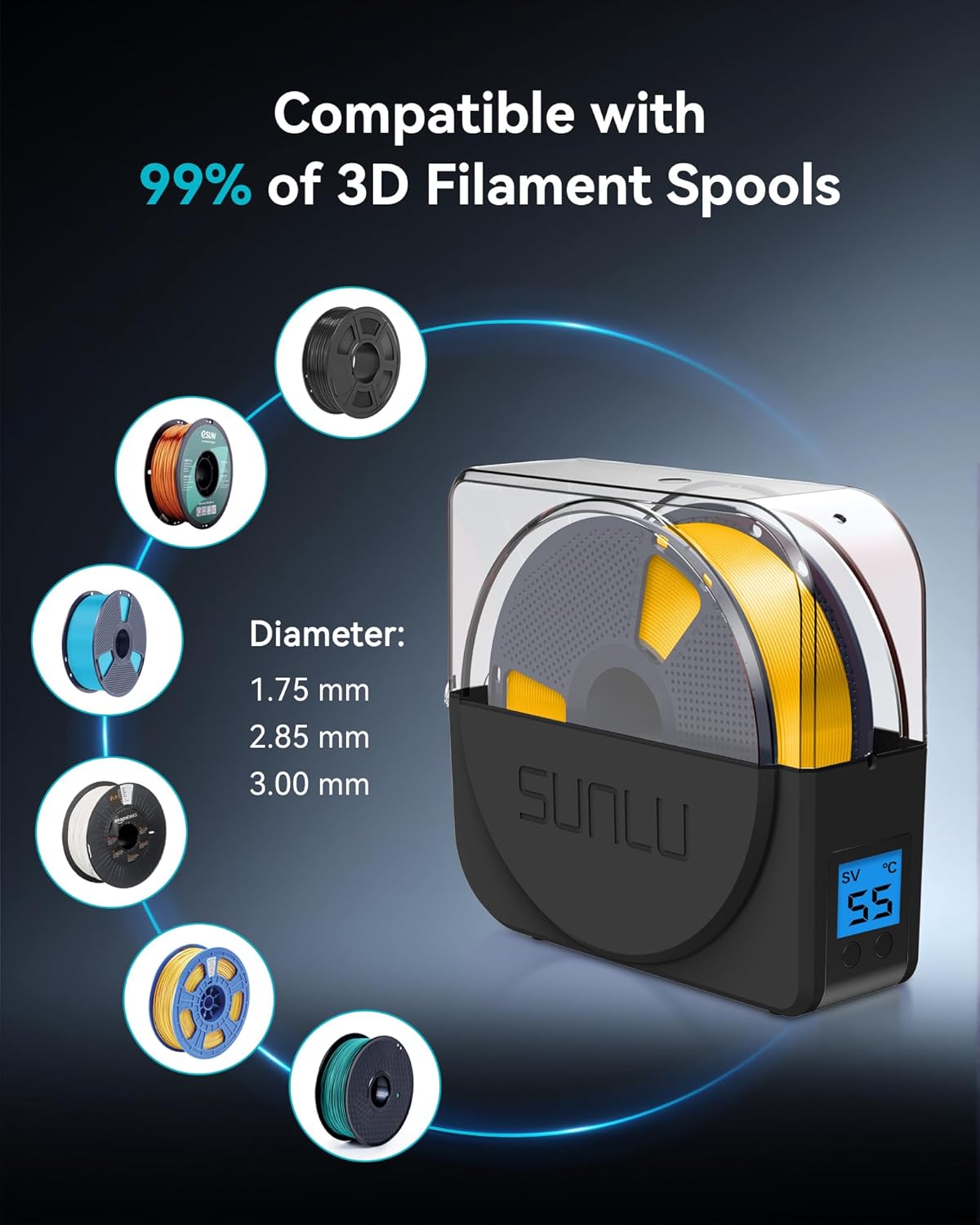 Filament Dryer Box 2026 New Upgrade S1 Plus, Black | Fan Design, Keeps 1.75 2.85 3.00mm Filament Dry, Compatible with