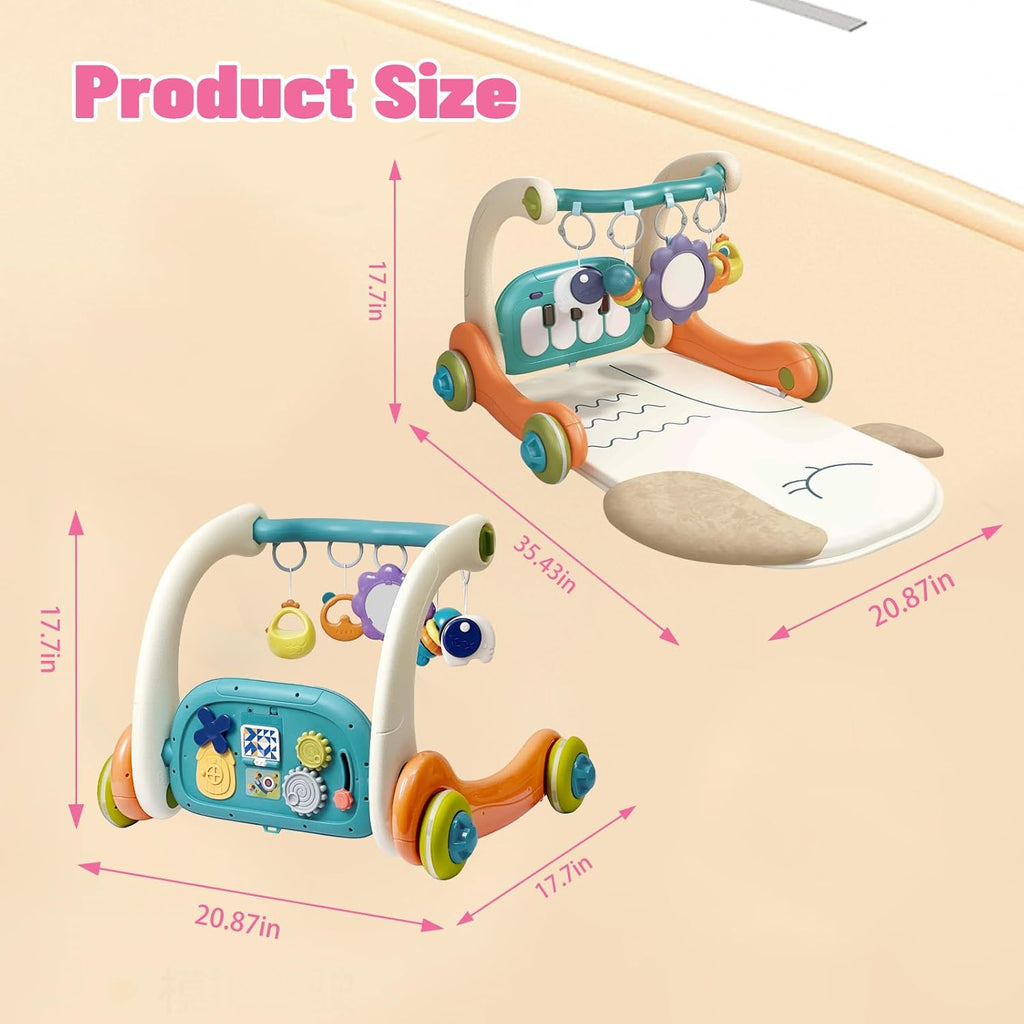 3 in 1 Baby Activity Gym Center, Tummy Time Play Mat Gym, Baby Push Walker, Kick and Play Piano with Music and Light