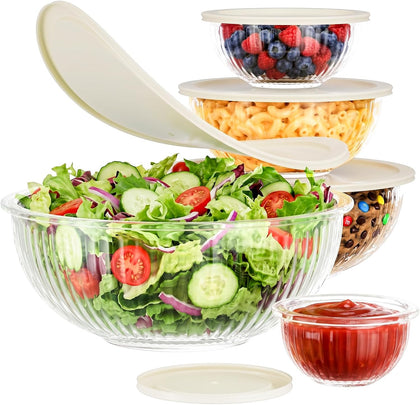 Glass Mixing Bowls with Lids Set - 5 Packs, Borosilicate Nesting Glass Bowls (3.7-2.1-1-0.5-0.2QT) for Baking, Salad