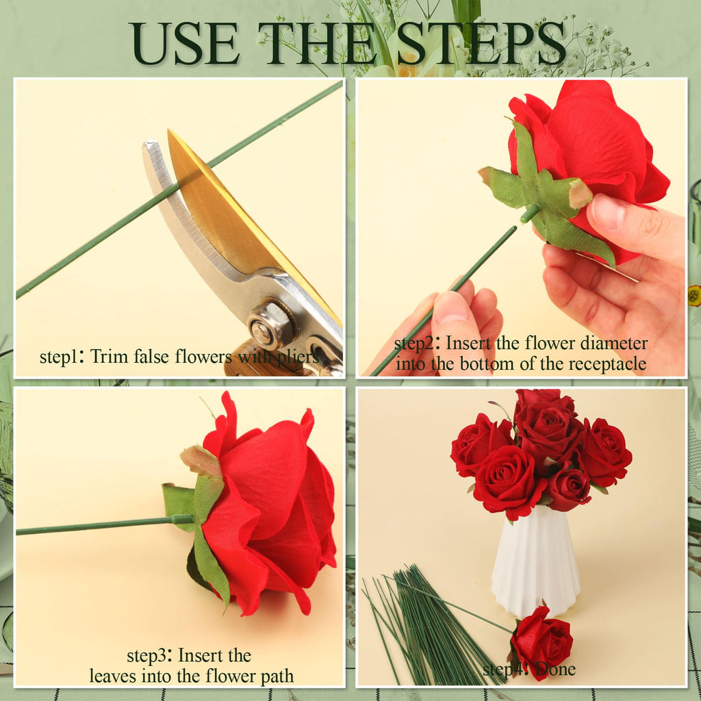 300pcs Artificial Flower Stems 6.7"8"10" Plastic Green Floral Wire