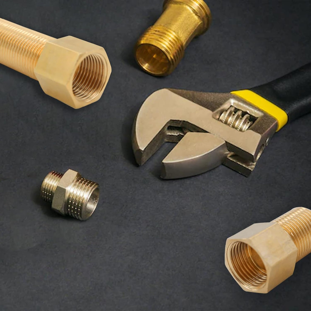 5PCS Extension Brass Pipe Fitting, 1/2" Female to 1/2" Male Adapter