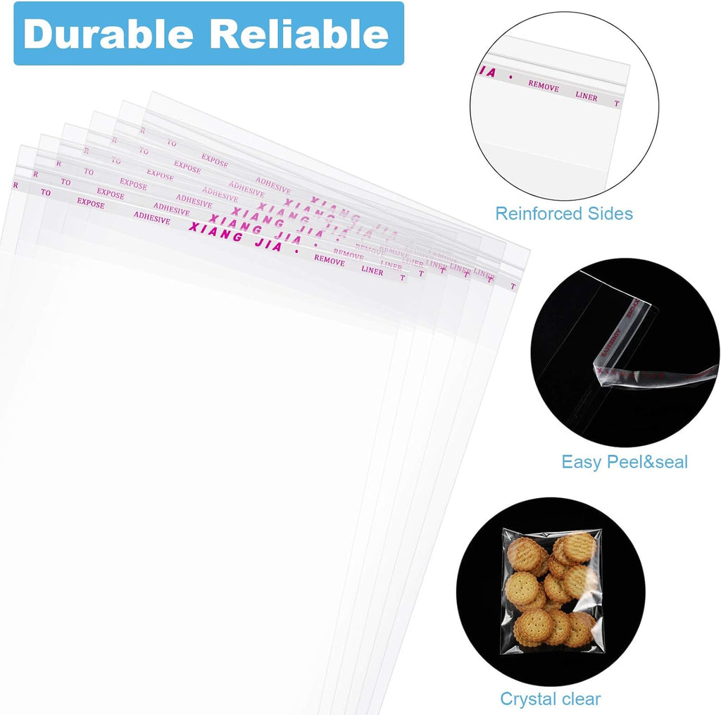 240 Pcs Clear Cellophane Bags Self Adhesive, 4 Size Cello Bags